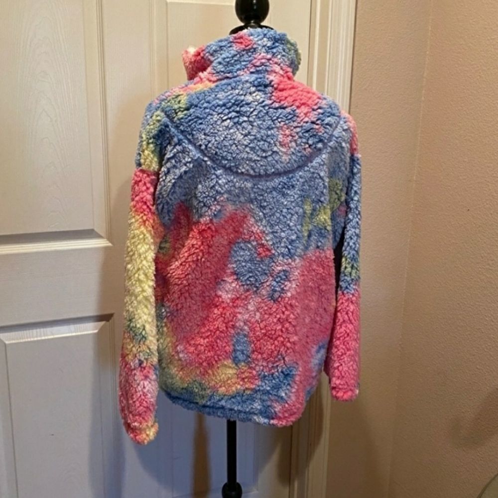 Multi Color Tie Dyed Teddy Pullover Jacket Sz L - Picture 3 of 4